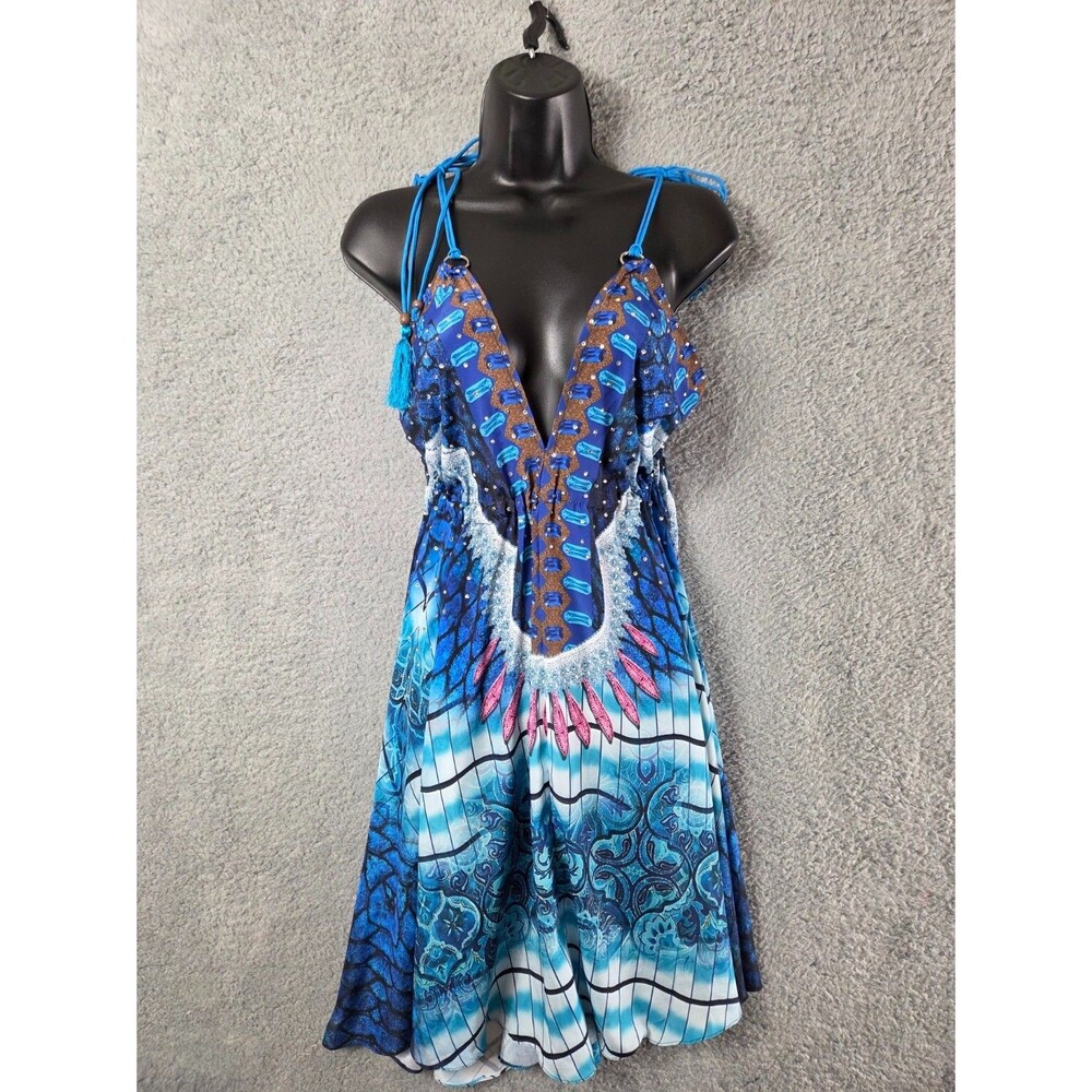 Celina Slip‎ Dress OS Blue Pink White Summer Vacation Beach Boho Resort Fairycor
